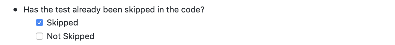 Skipped Flaky Test Box Checked