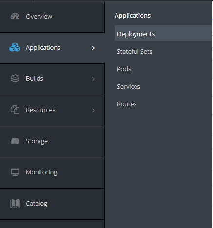 openshift deployments menu