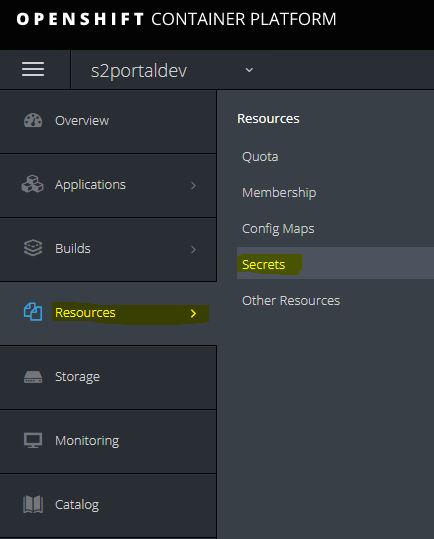 openshift secrets menu